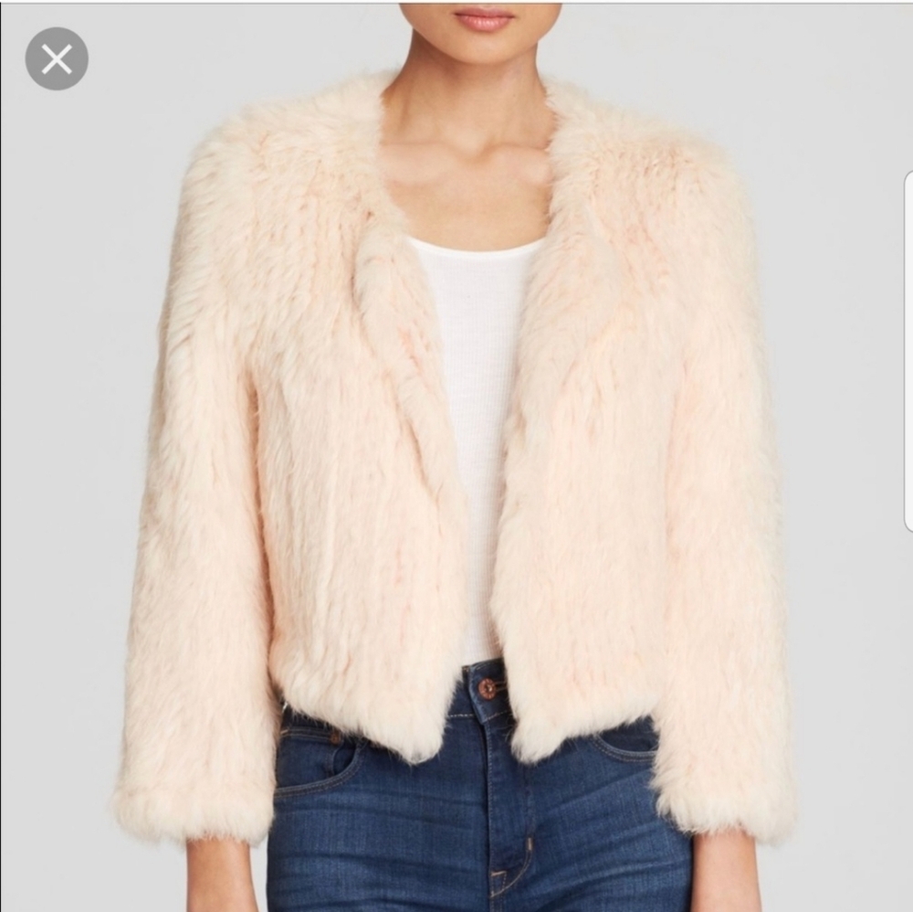 525 AMERICA Luxe Rabbit Fur Open Front Cardigan Cream Small